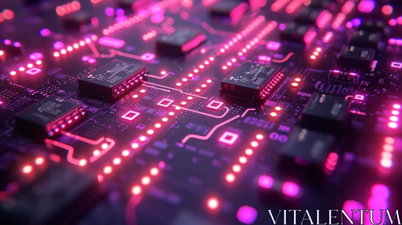 Captivating Circuits Artwork on Bright Purple Background AI Image