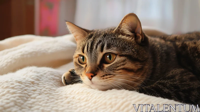 Resting Tabby Cat on Cozy Blanket AI Image