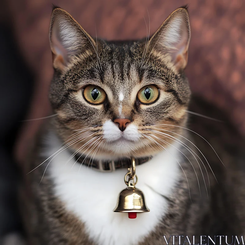 Expressive Cat with Striped Fur and Bell AI Image