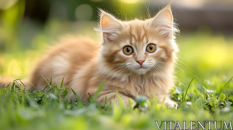 Charming Orange Kitten Resting Outdoors AI Image