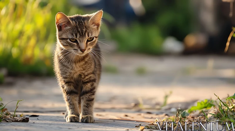 Sunlit Tabby Kitten on Pathway AI Image