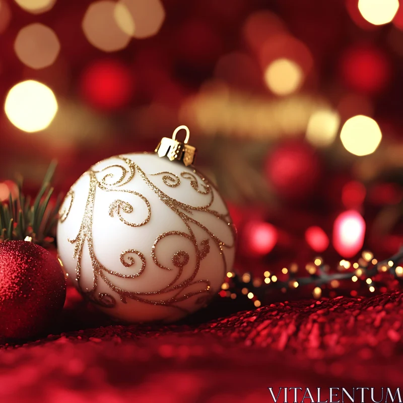 White Ornament with Gold Patterns for Christmas AI Image