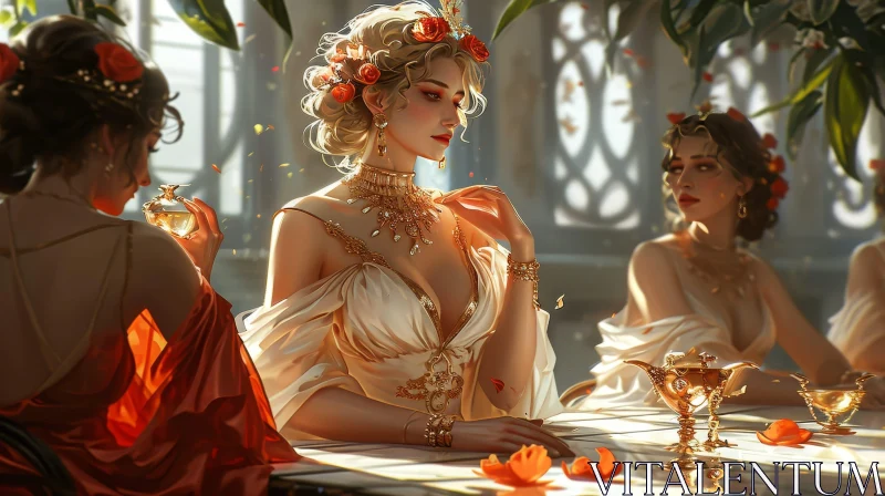 Classical Painting of Three Beautiful Women AI Image