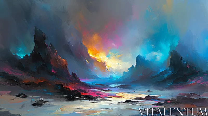 Colorful Landscape Painting with Expressive Brushstrokes AI Image