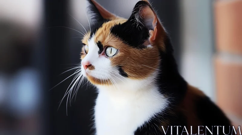 Intensive Gaze of a Calico Pet Cat AI Image