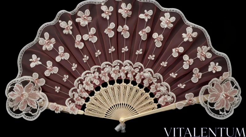 AI ART Elegant Vintage Hand Fan with Pink Silk and Ivory Handle