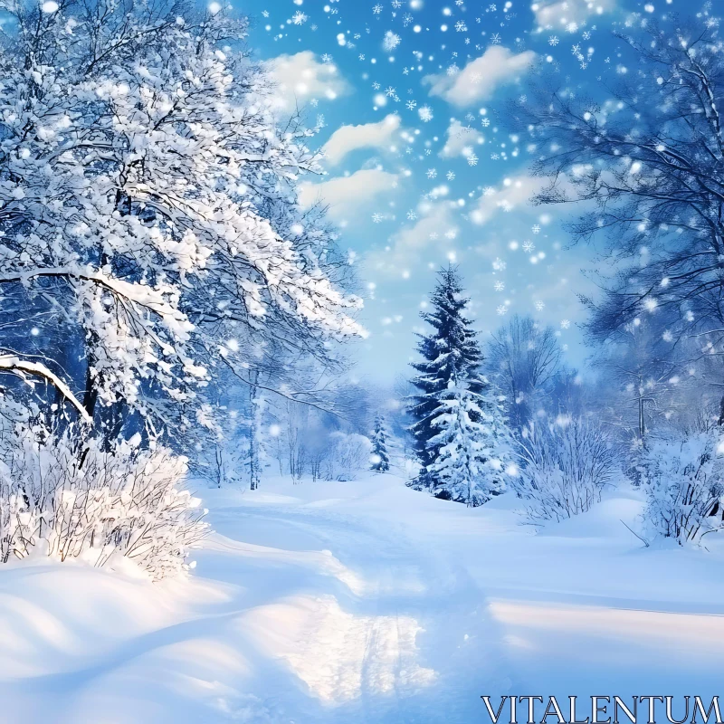 Snow-Covered Forest in Winter AI Image