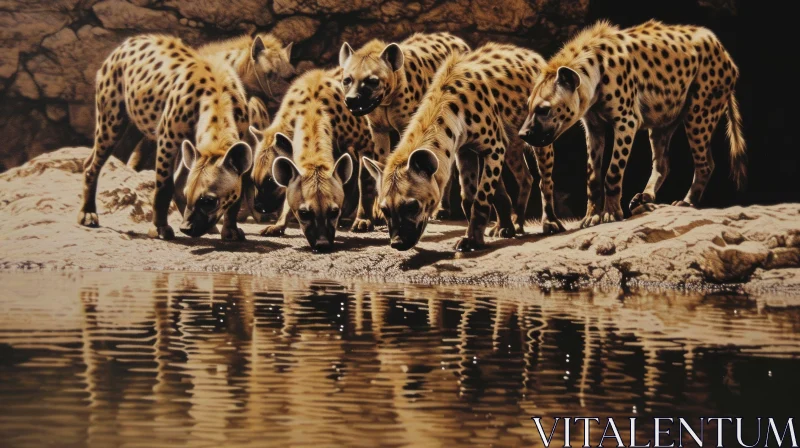 Hyenas at African Watering Hole: A Captivating Wildlife Scene AI Image