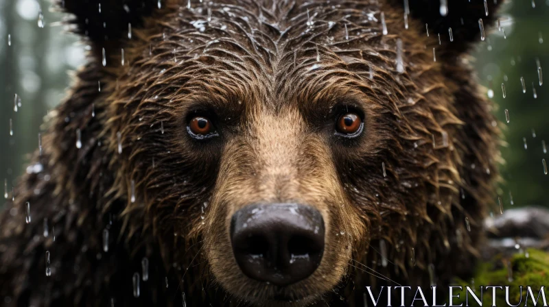 Intricate Portrait of Rain-Soaked Brown Bear in the Wild AI Image