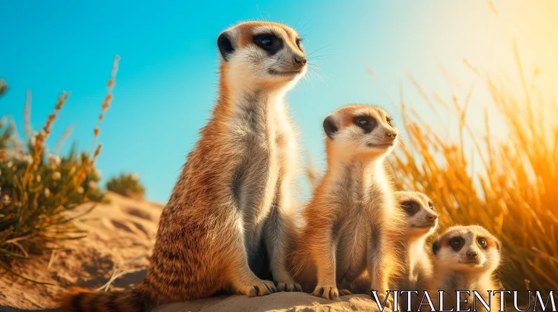 Meerkats in Desert: Majestic Wildlife Scene AI Image