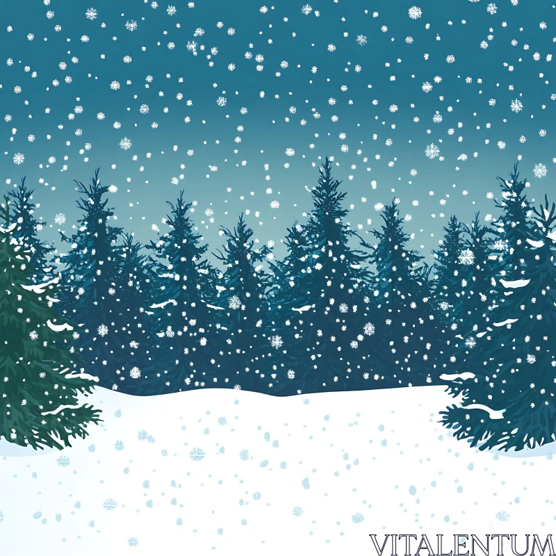 Tranquil Snow-Covered Pine Forest AI Image