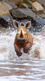 Rhino in Ocean Waves