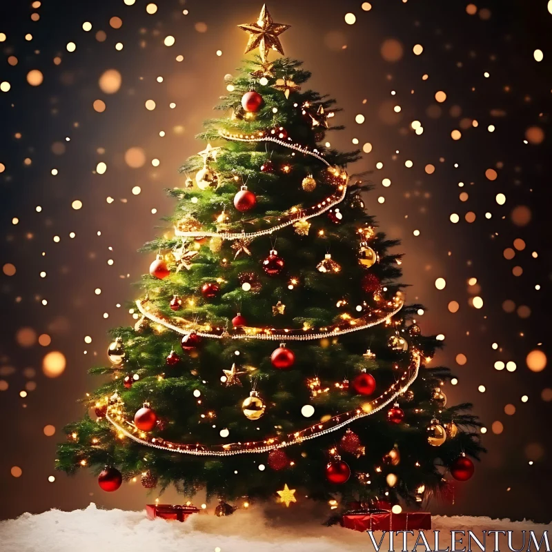 Christmas Tree with Lights and Ornaments AI Image