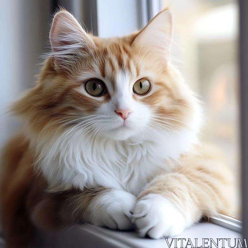 Serene Ginger Cat Looking Out the Window AI Image