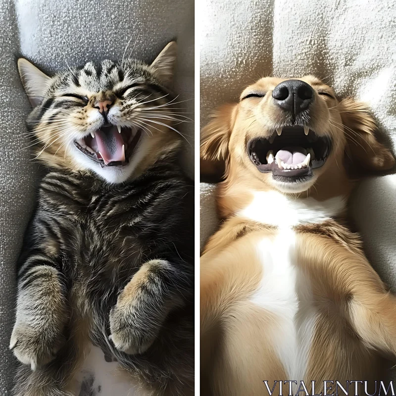 Adorable Cat and Dog Laughing Side by Side AI Image