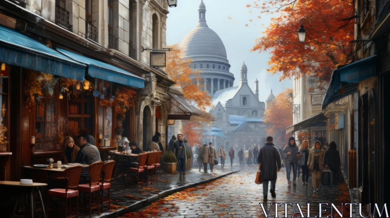 Autumn in Paris: A Timeless Street Scene AI Image