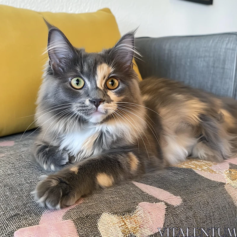 Charming Domestic Cat with Unique Fur Patterns AI Image