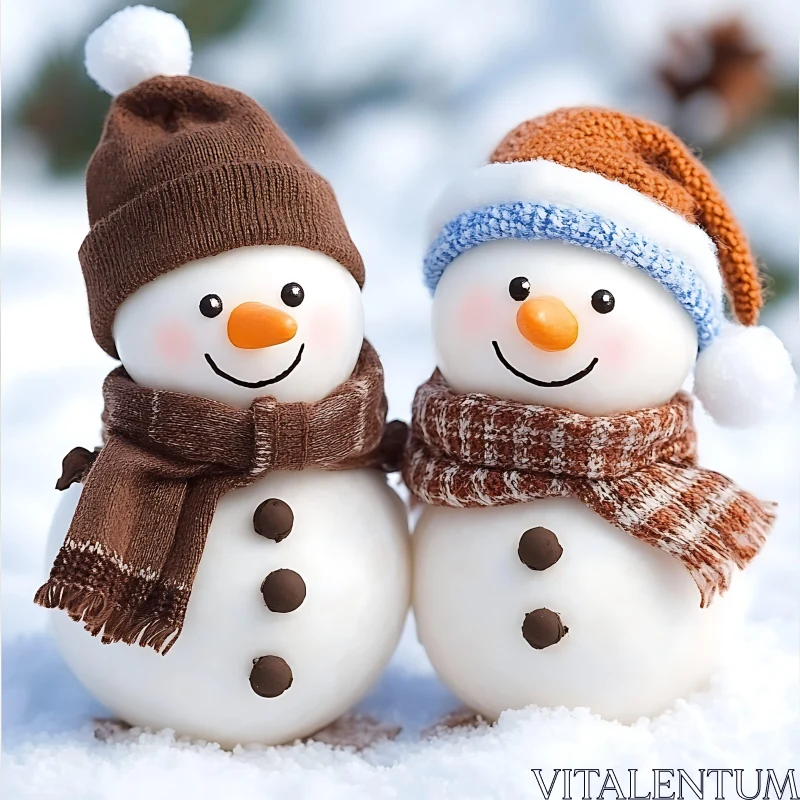 Charming Snowmen in Cozy Winter Attire AI Image