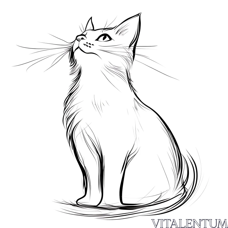 AI ART Black and White Line Drawing of a Cat