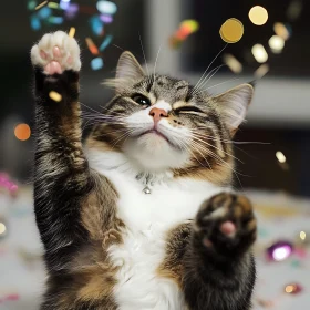 Playful Cat and Confetti Celebration