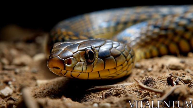 Close-up of a Brown and Yellow Snake's Head AI Image