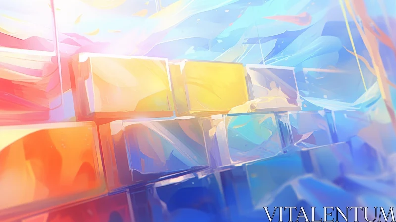 Colorful Abstract Landscape with Rectangular Blocks AI Image