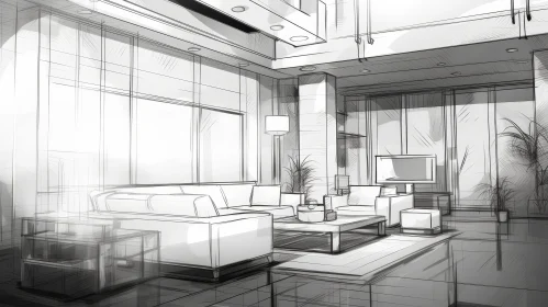 Contemporary Living Space Architectural Sketch