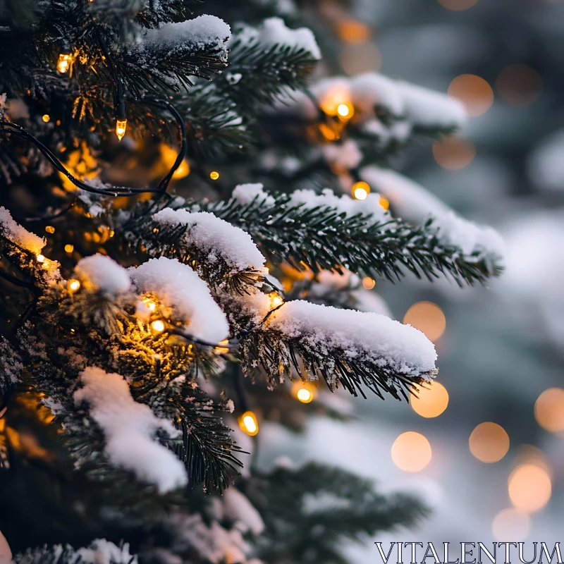 Holiday Lights on Snowy Pines AI Image