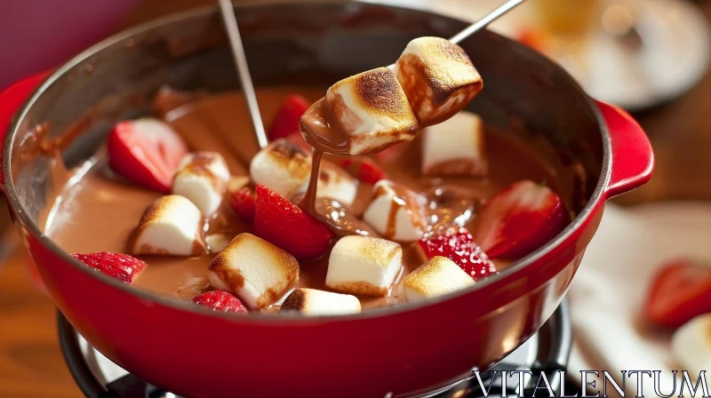 Delicious Chocolate Fondue with Strawberries and Marshmallows AI Image