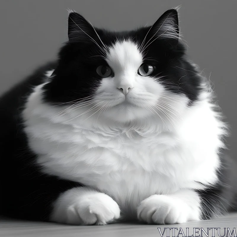 AI ART Adorable Black and White Fluffy Cat Portrait