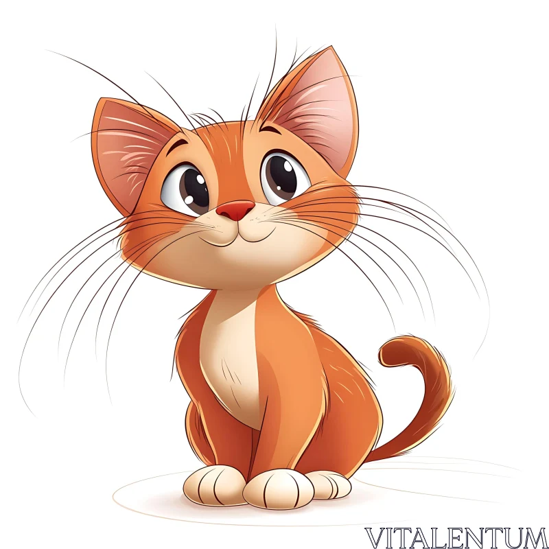 Cute Orange Cartoon Kitten Illustration AI Image