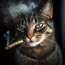 Tabby Cat with Cigar in Mouth