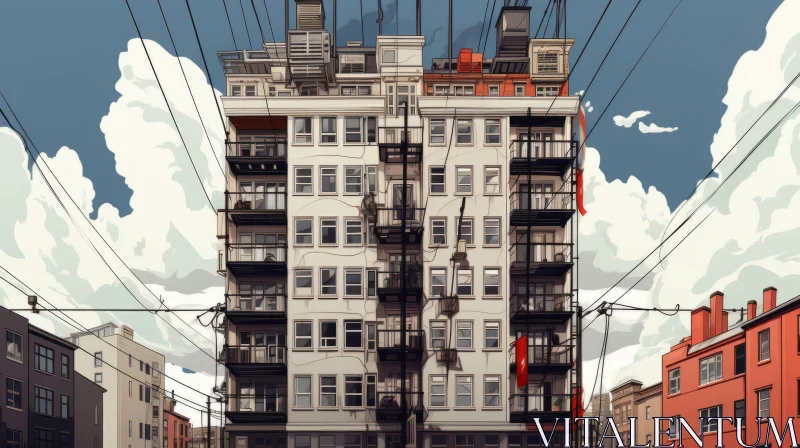 Gritty Urban Landscape Illustration: The Grandeur of City Life AI Image