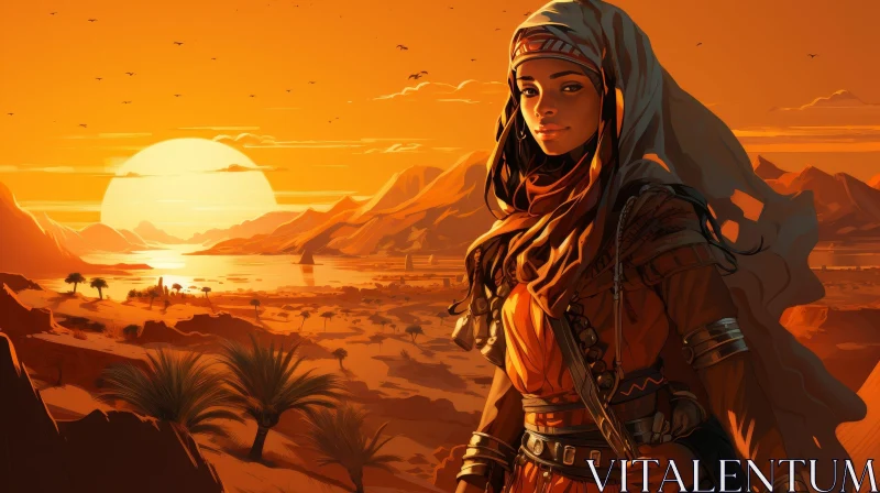 Portrait of Young Woman in Desert - Mystery and Beauty AI Image