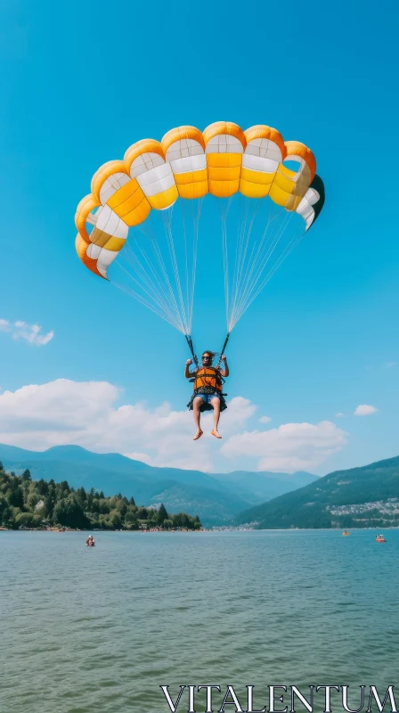 Thrilling Parasailing Adventure Over a Mountain Lake AI Image