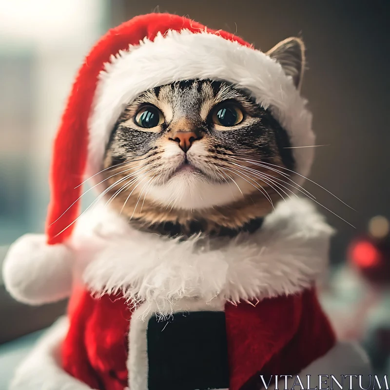 Festive Feline in Santa Costume AI Image