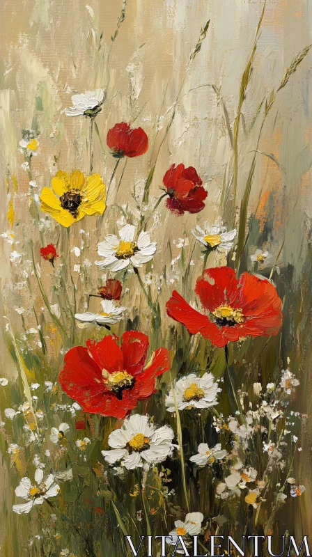 AI ART Colorful Floral Artwork Depicting Poppies and Daisies