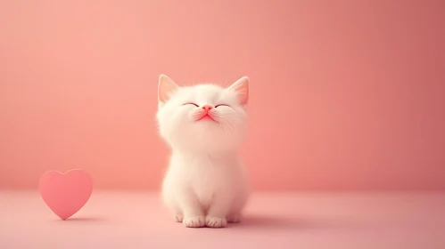 Cute Kitten and Heart in Pink Setting