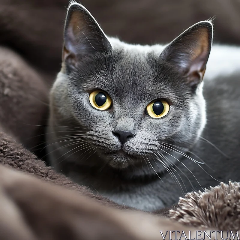 Grey Cat with Striking Yellow Eyes AI Image