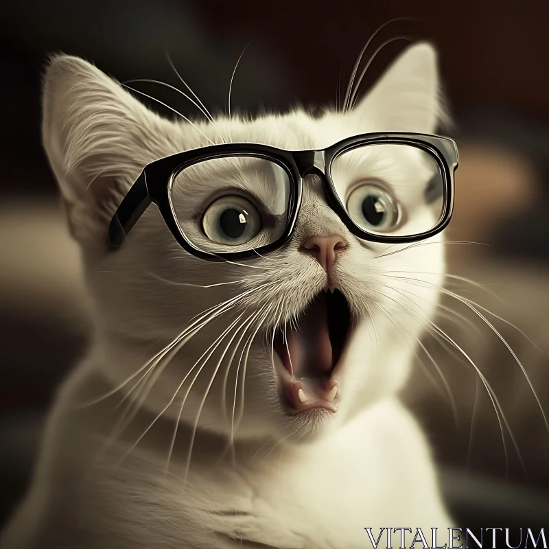 Funny Cat Wearing Glasses with Surprised Look AI Image