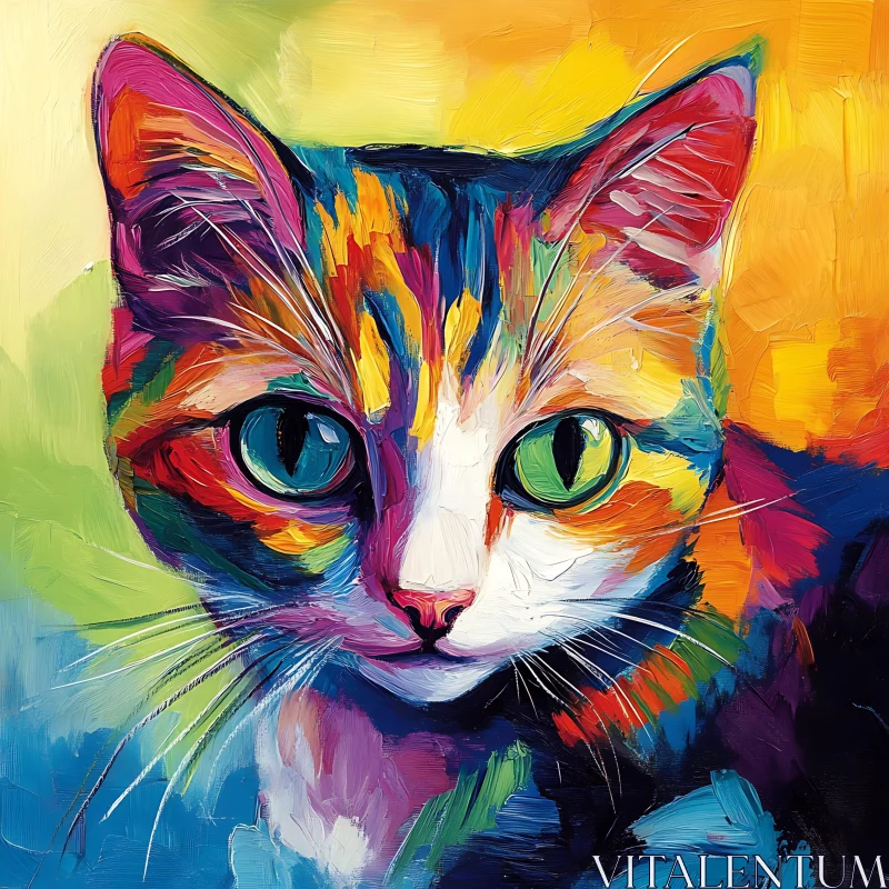 AI ART Vivid Abstract Feline Painting