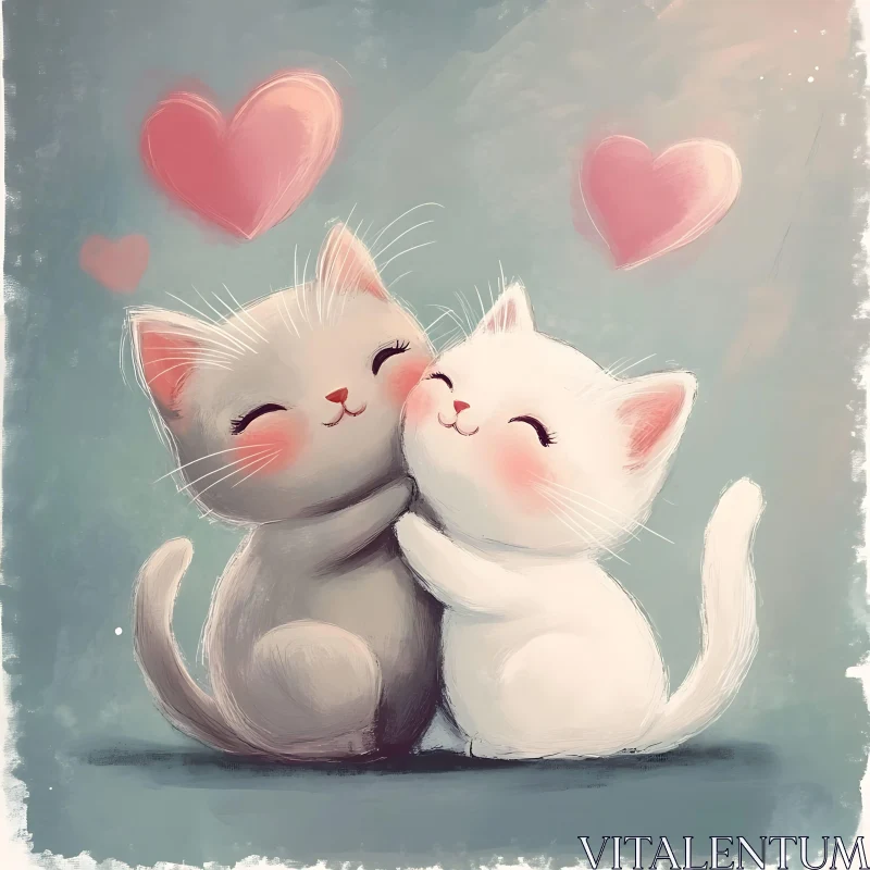 AI ART Cute Kittens Embracing with Love