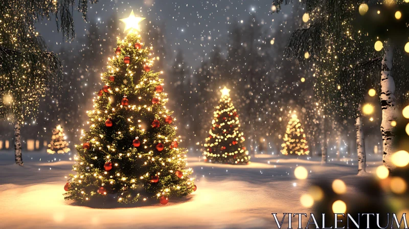 Christmas Tree in Winter Wonderland AI Image