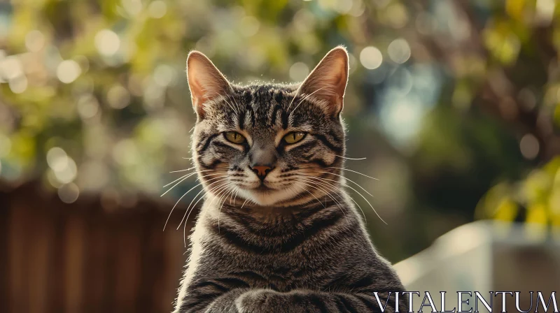 Majestic Grey Tabby Cat in Outdoor Setting AI Image