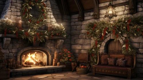 Christmas Fireplace in a Wooden Castle | Festive Atmosphere