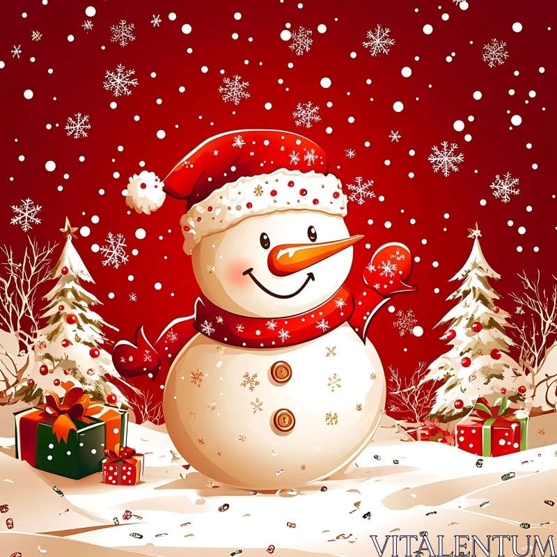 Cheerful Holiday Snowman with Presents AI Image