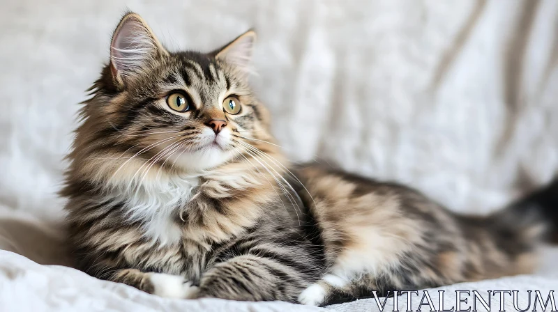 Charming Fluffy Cat with Striped Fur AI Image