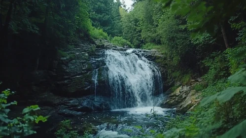 Picturesque Waterfall Cascading in the Forest