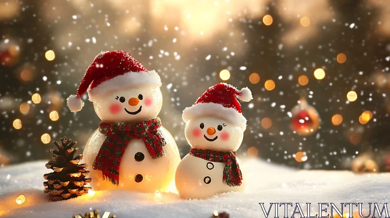 AI ART Festive Snowmen with Santa Hats and Scarves