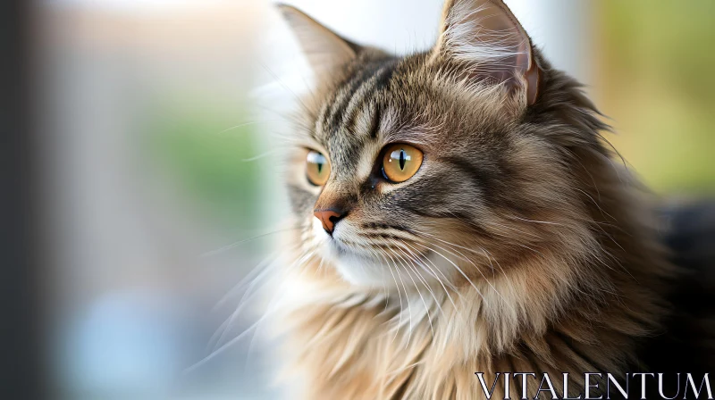 Long-Haired Feline with Golden Eyes AI Image